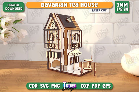 Bavarian Tea House Laser Cut | Tea Bag Dispenser | Tea Bag Holder | Tea Bag Organizer | CNC File SVG The T Store Design 