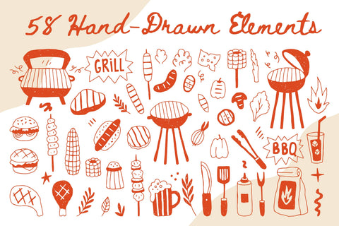 BBQ Grill Party Doodles PNG Clipart Set Sublimation Rin Green 