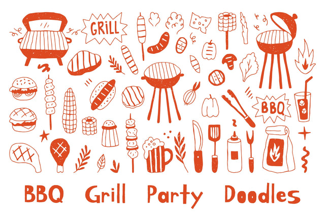 BBQ Grill Party Doodles PNG Clipart Set Sublimation Rin Green 
