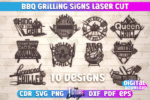 BBQ Grilling Sign Bundle | Patio Sign | Wall Signboard | Kitchen Décor | CNC File SVG The T Store Design 