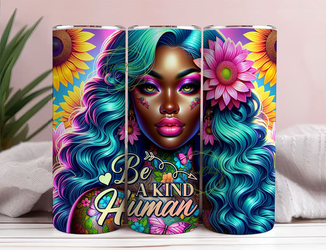 Be a kind human 20oz Skinny Straight Tumbler Sublimation Design, Tumbler Wrap For Her PNG, Digital Download Sublimation PixelChick 