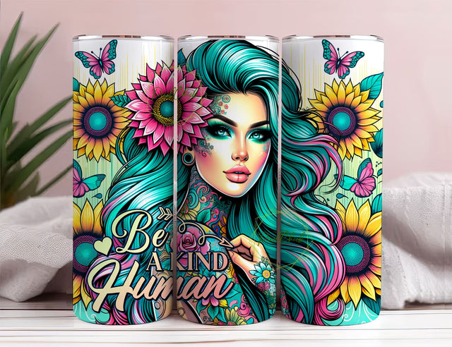 Be a kind human 20oz Skinny Straight Tumbler Sublimation Design, Tumbler Wrap For Her PNG, Digital Download Sublimation PixelChick 