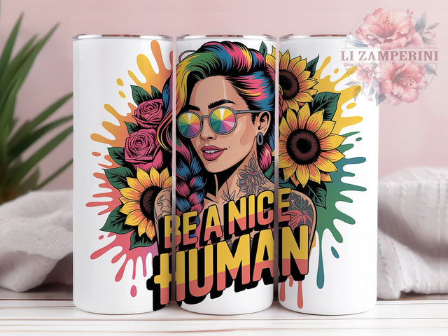 Be A Nice Human Quote 20oz Tumbler, Inspirational Gift, Sublimation Wrap, Motivational Mug, 20oz Tumbler Design, Be A Nice Human, Positive PNG Sublimation Li Zamperini 