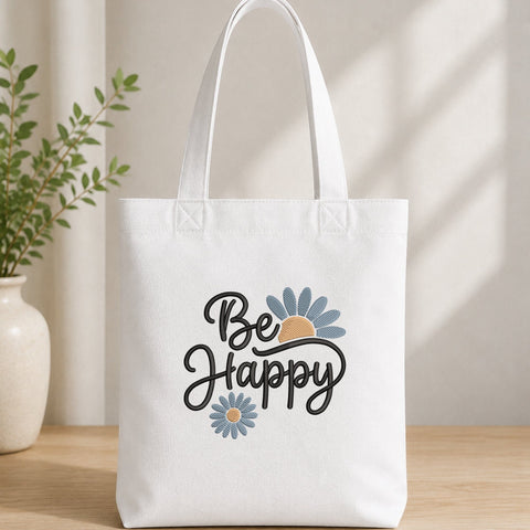Be Happy Embroidery Design – Blue Daisy Flowers Inspirational Quote Machine Embroidery File Embroidery/Applique DESIGNS PatternFeed8 