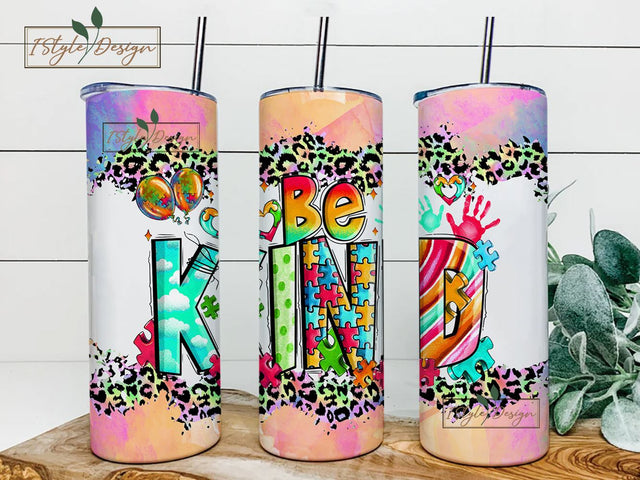 Be kind Autism 20oz Skinny Tumbler Png, Autism Puzzle Tumbler Design, Autism Ribbon Png, Leopard Autism Awareness 20oz Tumbler Sublimation Sublimation iStyleDesign 