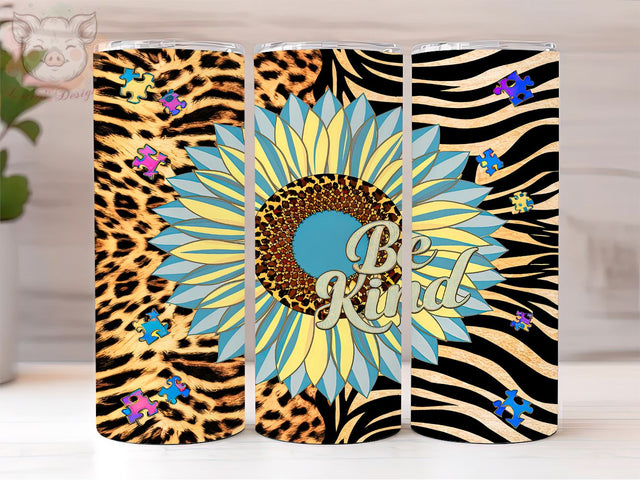 Be Kind Autism 20oz Tumbler Png, Straight & Tapered Tumbler Png, Autism Awareness Tumbler Png, Digital Download PNG Sublimation Lara' s Designs 