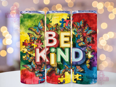 Be Kind Autism 20oz Tumbler Wrap Sublimation Design, Straight Tapered Tumbler Wrap, Autism Awareness Tumbler Png, Instant Digital Download Sublimation SvggirlplusArt 