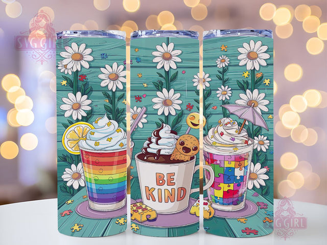 Be Kind Autism 20oz Tumbler Wrap Sublimation Design, Straight Tapered Tumbler Wrap, Autism Coffee Tumbler Png, Instant Digital Download Sublimation SvggirlplusArt 