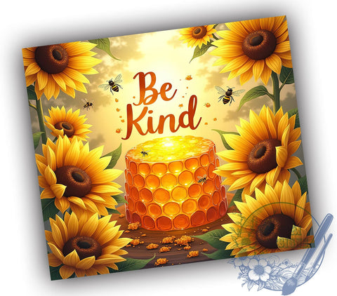 Be Kind, Honey Bee, Sunflowers, 20oz Tumbler, Sublimation Design, Bee Themed Gift, Floral Drinkware Sublimation ToriDesigns 