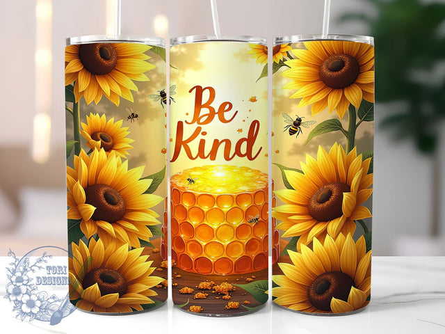 Be Kind, Honey Bee, Sunflowers, 20oz Tumbler, Sublimation Design, Bee Themed Gift, Floral Drinkware Sublimation ToriDesigns 