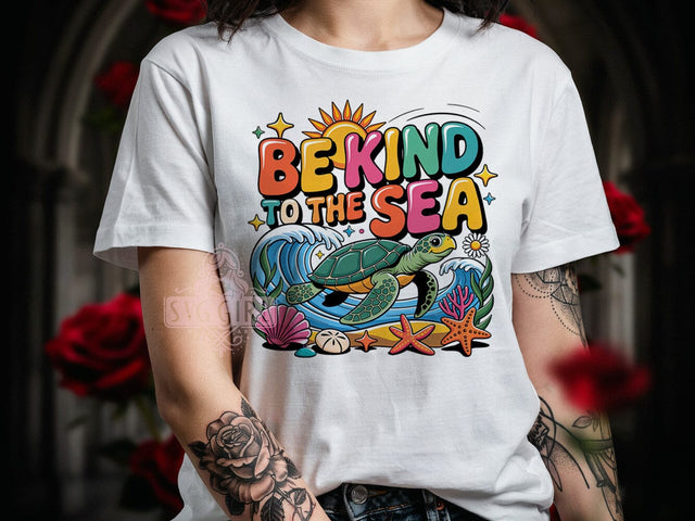 Be Kind Sea Turtle T-Shirt PNG, Be Kind, Sea Turtle, Ocean Vibes, Positive Message, Sublimation PNG, Statement Shirt, Coastal Fashion Sublimation SvggirlplusArt 