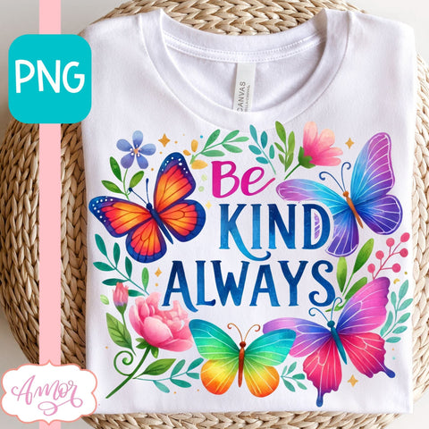 Be kind sublimation design for T-shirts | Butterflies PNG Sublimation Amorclipart 
