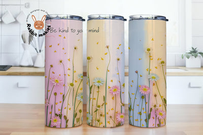 Be Kind To Your Mind 20oz Skinny Tumbler Wrap, Mental Health Matters Motivational Png, Self Help Tumbler, Inspiration PNG Sublimation Rabbitmakies 