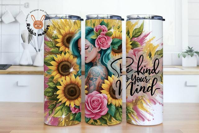 Be Kind to Your Mind Positive affirmation 20 oz Skinny Sublimation Tumbler, Self motivation Quote Tumbler Sublimation Rabbitmakies 