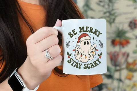 Be Merry Stay Scary PNG, Halloween Christmas Png, Cute Ghost Png, Christmas Sweatshirt, Sublimation Png, Svg Files For Cricut SVG DesignDestine 