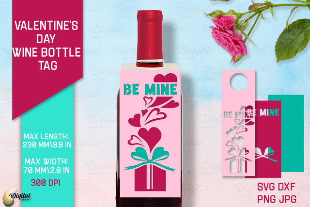 Be Mine SVG. Valentine's Day Wine Bottle Tag Paper Cut 3D Paper Evgenyia Guschina 