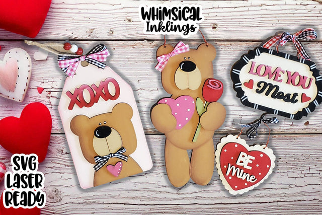 Be Mine Valentine Bear Laser SVG Set SVG Whimsical Inklings 