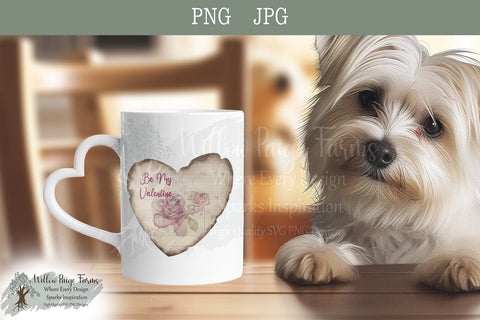 Be My Valentine Antiqued Heart Design - Watercolor Roses Sublimation Willow Paige Farms 