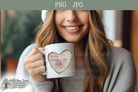 Be My Valentine Antiqued Heart Design - Watercolor Roses Sublimation Willow Paige Farms 