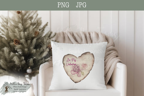 Be My Valentine Antiqued Heart Design - Watercolor Roses Sublimation Willow Paige Farms 