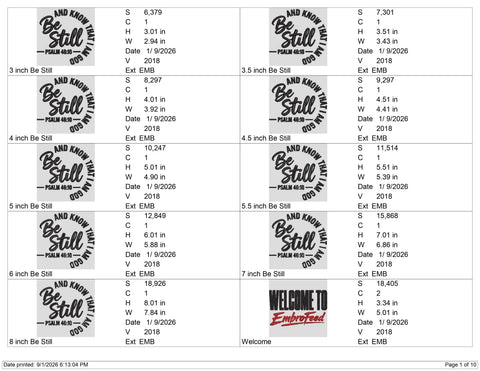 Be Still and Know That I Am God Embroidery Design – Psalm 46:10 Christian Bible Verse Machine Embroidery File Embroidery/Applique DESIGNS PatternFeed8 