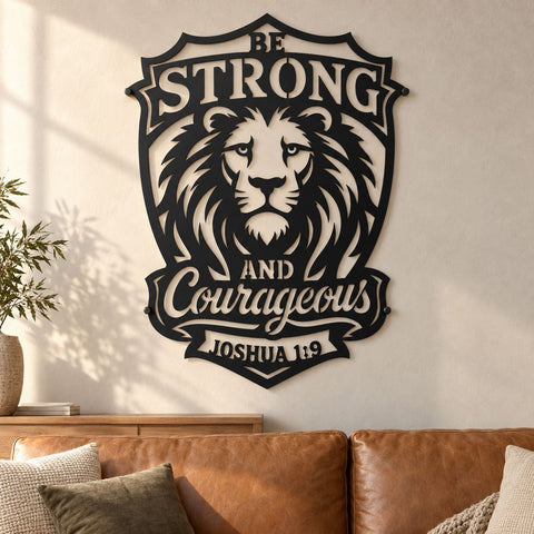 Be Strong and Courageous Lion Laser SVG | Joshua 1:9 Bible Verse Svg | Christian Lion DXF | Faith Metal Wall Art | Plasma CNC Cut File SVG HappyDesignStudio 