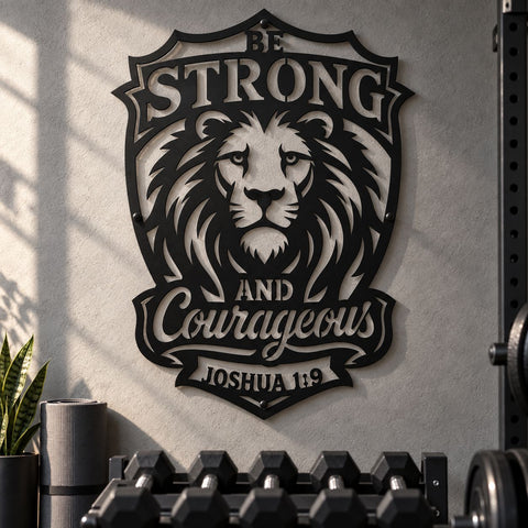Be Strong and Courageous Lion Laser SVG | Joshua 1:9 Bible Verse Svg | Christian Lion DXF | Faith Metal Wall Art | Plasma CNC Cut File SVG HappyDesignStudio 