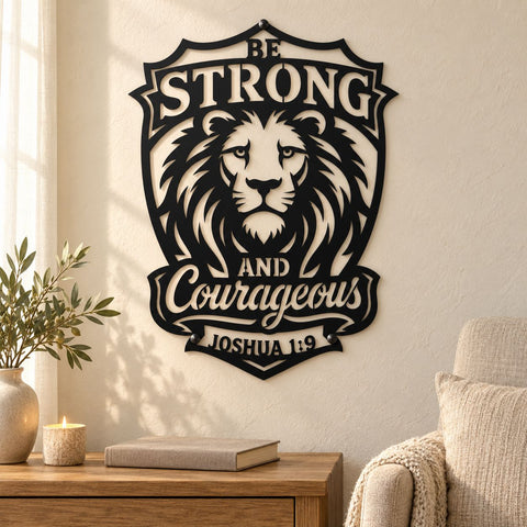 Be Strong and Courageous Lion Laser SVG | Joshua 1:9 Bible Verse Svg | Christian Lion DXF | Faith Metal Wall Art | Plasma CNC Cut File SVG HappyDesignStudio 
