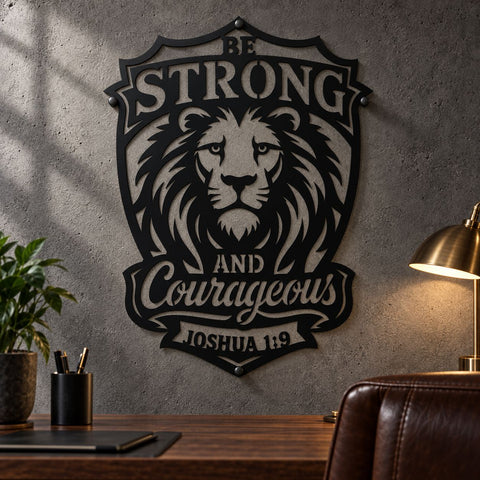 Be Strong and Courageous Lion Laser SVG | Joshua 1:9 Bible Verse Svg | Christian Lion DXF | Faith Metal Wall Art | Plasma CNC Cut File SVG HappyDesignStudio 