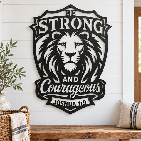 Be Strong and Courageous Lion Laser SVG | Joshua 1:9 Bible Verse Svg | Christian Lion DXF | Faith Metal Wall Art | Plasma CNC Cut File SVG HappyDesignStudio 