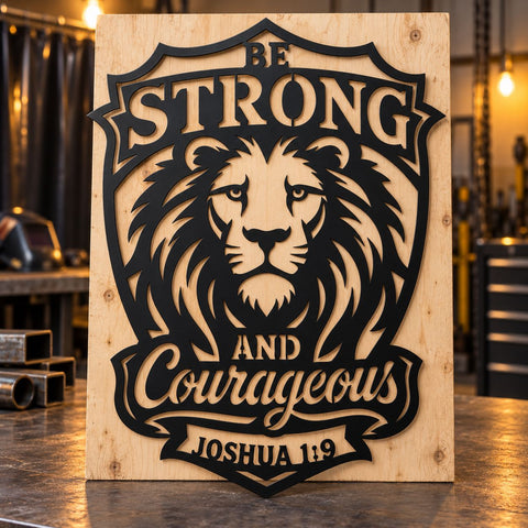 Be Strong and Courageous Lion Laser SVG | Joshua 1:9 Bible Verse Svg | Christian Lion DXF | Faith Metal Wall Art | Plasma CNC Cut File SVG HappyDesignStudio 