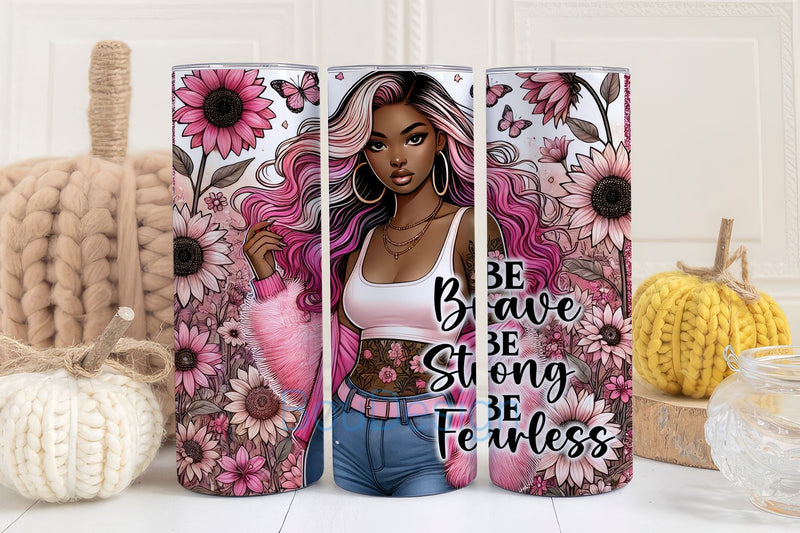 Be Strong, Be Brave, Be Fearless 20oz Skinny Tumbler Wrap, Pastel Sunflowers Digital Download, Girl with Tattoos Wrap Sublimation Design Png Sublimation BouDesign 