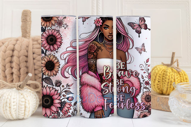 Be Strong, Be Brave, Be Fearless 20oz Skinny Tumbler Wrap, Pastel Sunflowers Digital Download, Girl with Tattoos Wrap Sublimation Design Png Sublimation BouDesign 