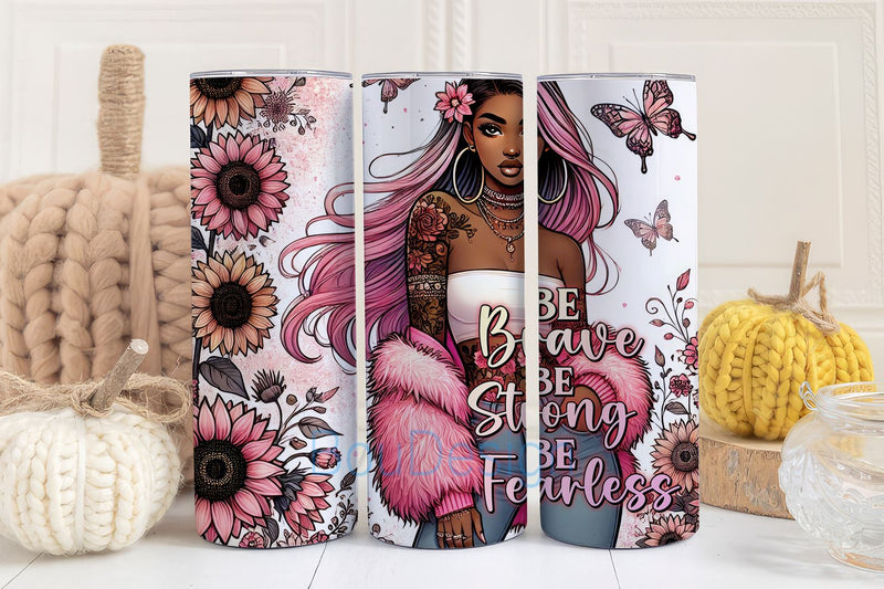 Be Strong, Be Brave, Be Fearless 20oz Skinny Tumbler Wrap, Pastel Sunflowers Digital Download, Girl with Tattoos Wrap Sublimation Design Png Sublimation BouDesign 
