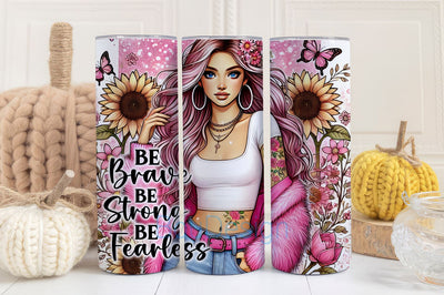 Be Strong, Be Brave, Be Fearless 20oz Skinny Tumbler Wrap, Pastel Sunflowers Digital Download, Girl with Tattoos Wrap Sublimation Design Png Sublimation BouDesign 