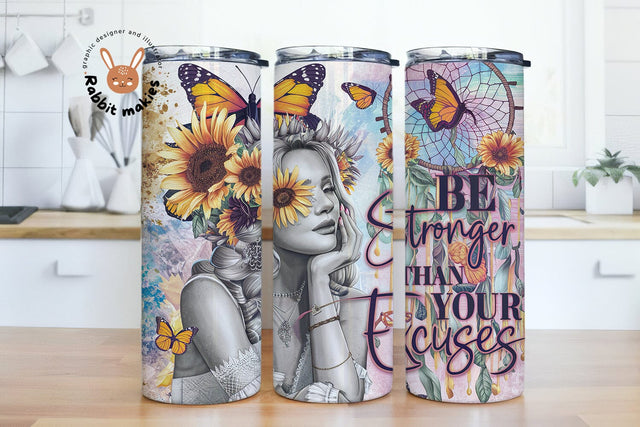 Be Stronger Than Your Excuses 20 oz Tumbler Sublimation, Dreamcatcher Boho design PNG, Straight Skinny Tumbler Digital Download Sublimation Rabbitmakies 