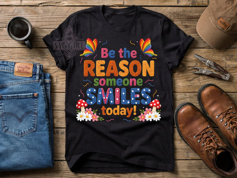 Be The Reason Smiles T-Shirt PNG, Positive Quote, Inspiring Style, Happy Vibes, Motivational Fashion, Sublimation PNG, Statement Shirt, Uplifting Apparel Sublimation SvggirlplusArt 