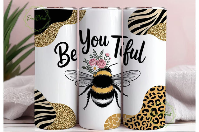 Be YOU tiful Bumblebee 20oz Tumbler Wrap Sublimation PixelChick 