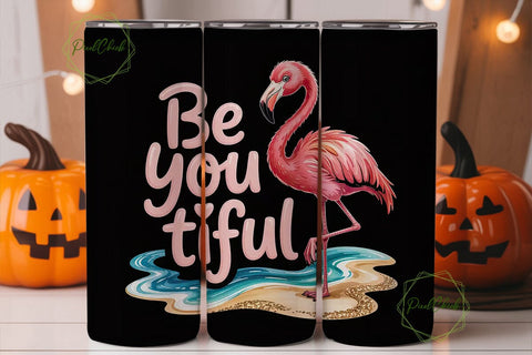 Be You Tiful Flamingo 20oz Tumbler Wrap Sublimation PixelChick 