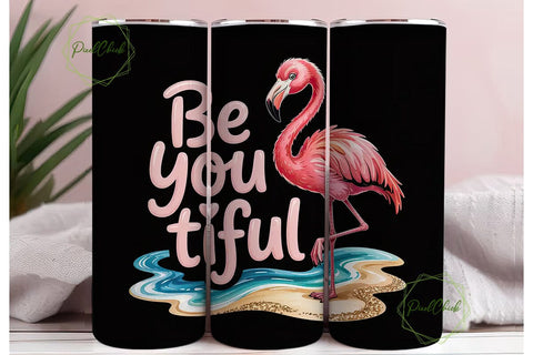 Be You Tiful Flamingo 20oz Tumbler Wrap Sublimation PixelChick 