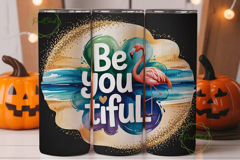 Be You Tiful Flamingo 20oz Tumbler Wrap Sublimation PixelChick 