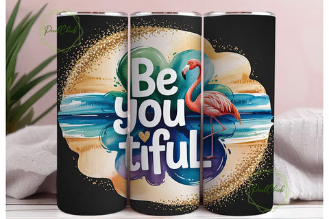 Be You Tiful Flamingo 20oz Tumbler Wrap Sublimation PixelChick 