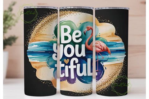 Be You Tiful Flamingo 20oz Tumbler Wrap Sublimation PixelChick 