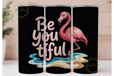 Be You Tiful Flamingo 20oz Tumbler Wrap Sublimation PixelChick 