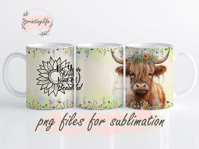 Be Your Own Kind of Beautiful, Highland Cow Mug Wrap Design, Instant Digital Design Download Mug Wrap Design, Mug Design PNG Sublimation PrintingLife 