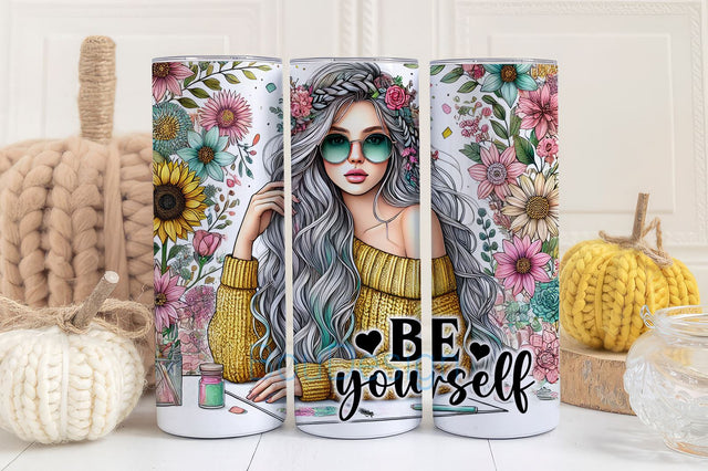 Be Yourself 20oz Skinny Tumbler Wrap, Mental Health Tumbler Design, Self Help PNG, Motivation quote, Inspiration Tumbler Wrap Digital File Sublimation BouDesign 