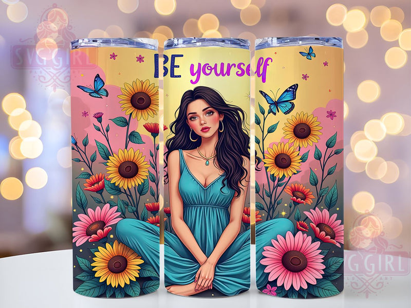 Be Yourself, Inspirational Quotes, Tumbler Wrap, Sublimation PNG, Motivational Gifts, Floral Design, Digital Download Sublimation SvggirlplusArt 