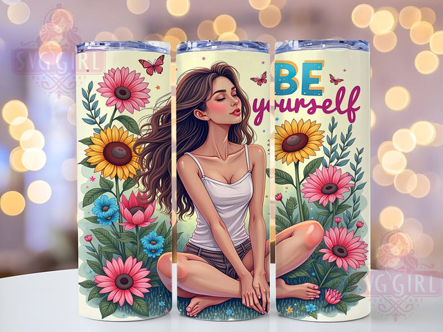 Be Yourself, Inspirational Quotes, Tumbler Wrap, Sublimation PNG, Motivational Gifts, Floral Design, Digital Download Sublimation SvggirlplusArt 