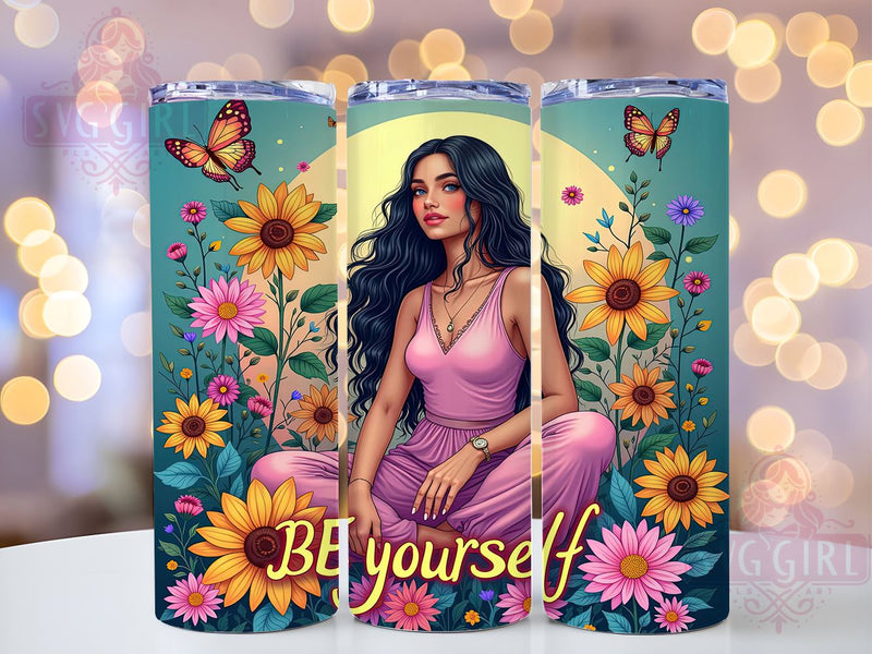 Be Yourself, Inspirational Quotes, Tumbler Wrap, Sublimation PNG, Motivational Gifts, Floral Design, Digital Download Sublimation SvggirlplusArt 