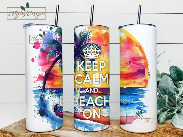 Beach 20oz Skinny Tumbler Sublimation Wrap Digital Download, Keep Calm and Beach On, Beach Tumbler Png, Tropical Tumbler, 20oz Skinny Wrap Sublimation iStyleDesign 